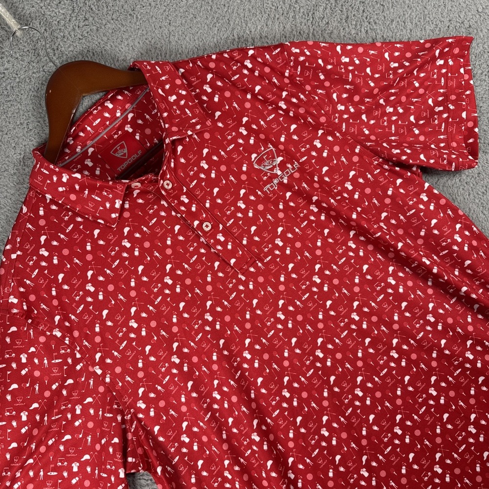 Top Golf Polo Shirt Mens XL Red Short‎ Sleeve Performance Geometric